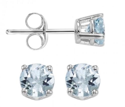 EARRINGS - 14K White Gold Aquamarine 5mm March Birthstone Stud Earrings