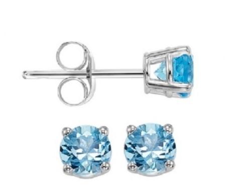 EARRINGS - 14K White Gold Blue Topaz 3mm December Birthstone Stud Earrings