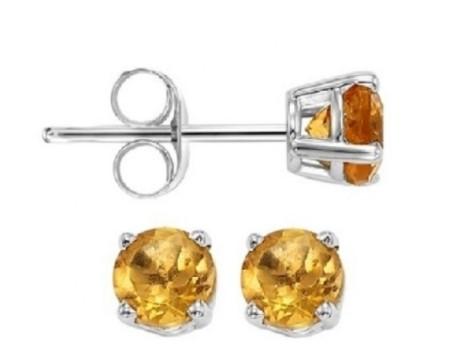 EARRINGS - 14K White Gold Citrine 5mm November Birthstone Stud Earrings