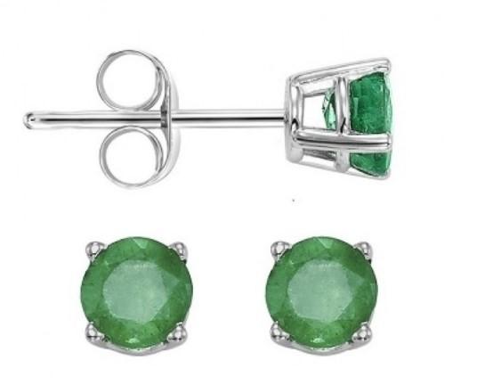 EARRINGS - 14K White Gold Emerald 5mm May Birthstone Stud Earrings