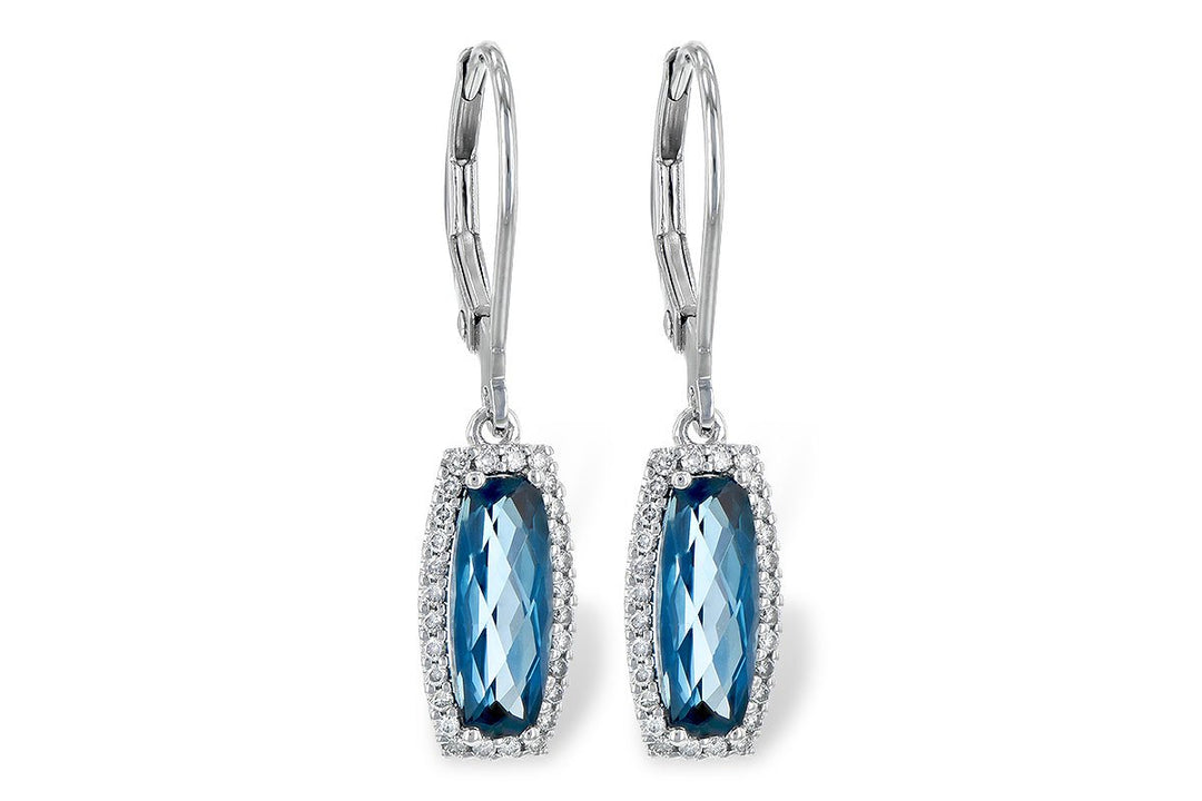 Long Cushion Shaped Topaz Dangle Earrings 14K White Gold