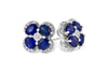 Floral Cluster Oval Sapphire Diamond Earrings 14K White Gold