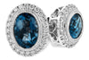 EARRINGS - 14K White Gold Oval London Blue Topaz And Diamond Halo Earrings