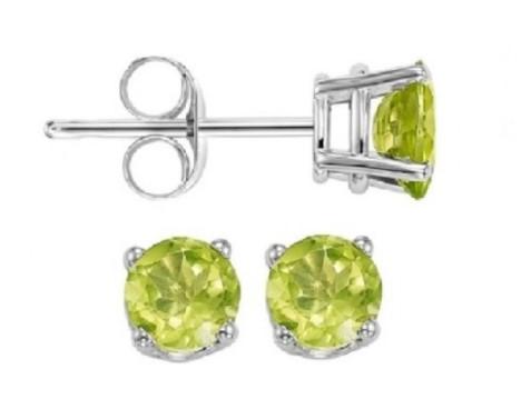 EARRINGS - 14K White Gold Peridot 3mm August Birthstone Stud Earrings