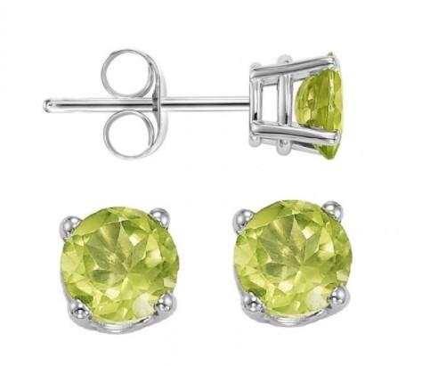 EARRINGS - 14K White Gold Peridot 5mm August Birthstone Stud Earrings