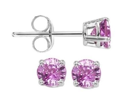 EARRINGS - 14K White Gold Pink Tourmaline 3mm October Birthstone Stud Earrings