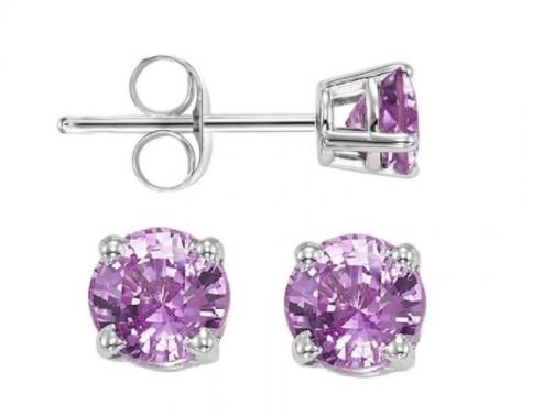 EARRINGS - 14K White Gold Pink Tourmaline 5mm October Birthstone Stud Earrings