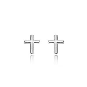 EARRINGS - 14K White Gold Raised Cross Stud Earrings