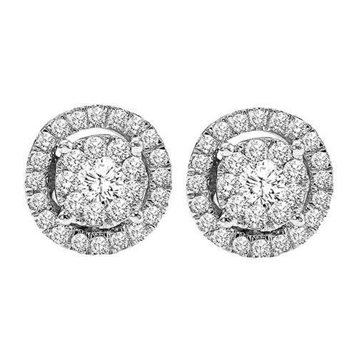 EARRINGS - 14k White Gold Round Cluster Halo 1/2cttw Diamond Stud Earrings