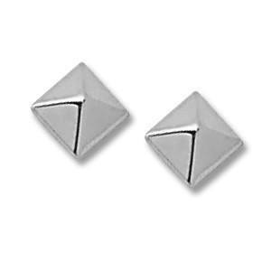 3 Dimensional Pyramid Stud Earrings in Solid 14K White Gold