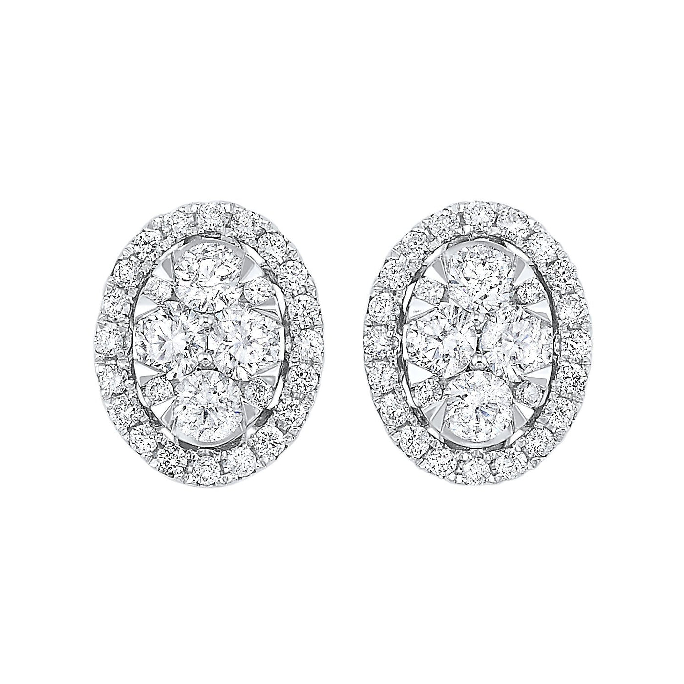 Starbright Diamond Oval Halo Cluster Stud Earrings