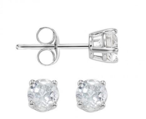 White Topaz Birthstone Stud Earrings 14K White Gold 3mm