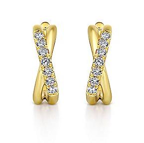 Crossover Diamond Huggie Hoop Earrings 1/5 Cttw 14K Gold