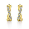 Crossover Diamond Huggie Hoop Earrings 1/5 Cttw 14K Gold