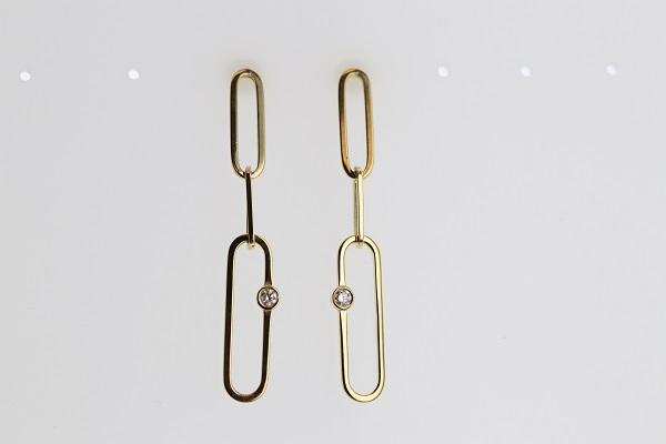 Fancy Paper Clip Diamond DangleEarrings 14K Yellow Gold