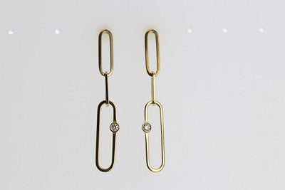 EARRINGS - 14K Yellow Gold 1/8cttw Diamond Fancy Dangle Paper Clip Earrings