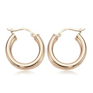 EARRINGS - 14K Yellow Gold 18mm Plain Tube Hoop Earrings
