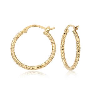 EARRINGS - 14K Yellow Gold 18mm Twist Tube Hoop Earrings.