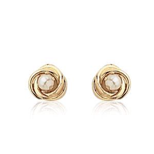 EARRINGS - 14K Yellow Gold 3mm Pearl Love Knot Earrings