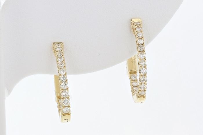 Oval In-and-Out Hinged Diamond Hoop Earrings 14K Yellow Gold