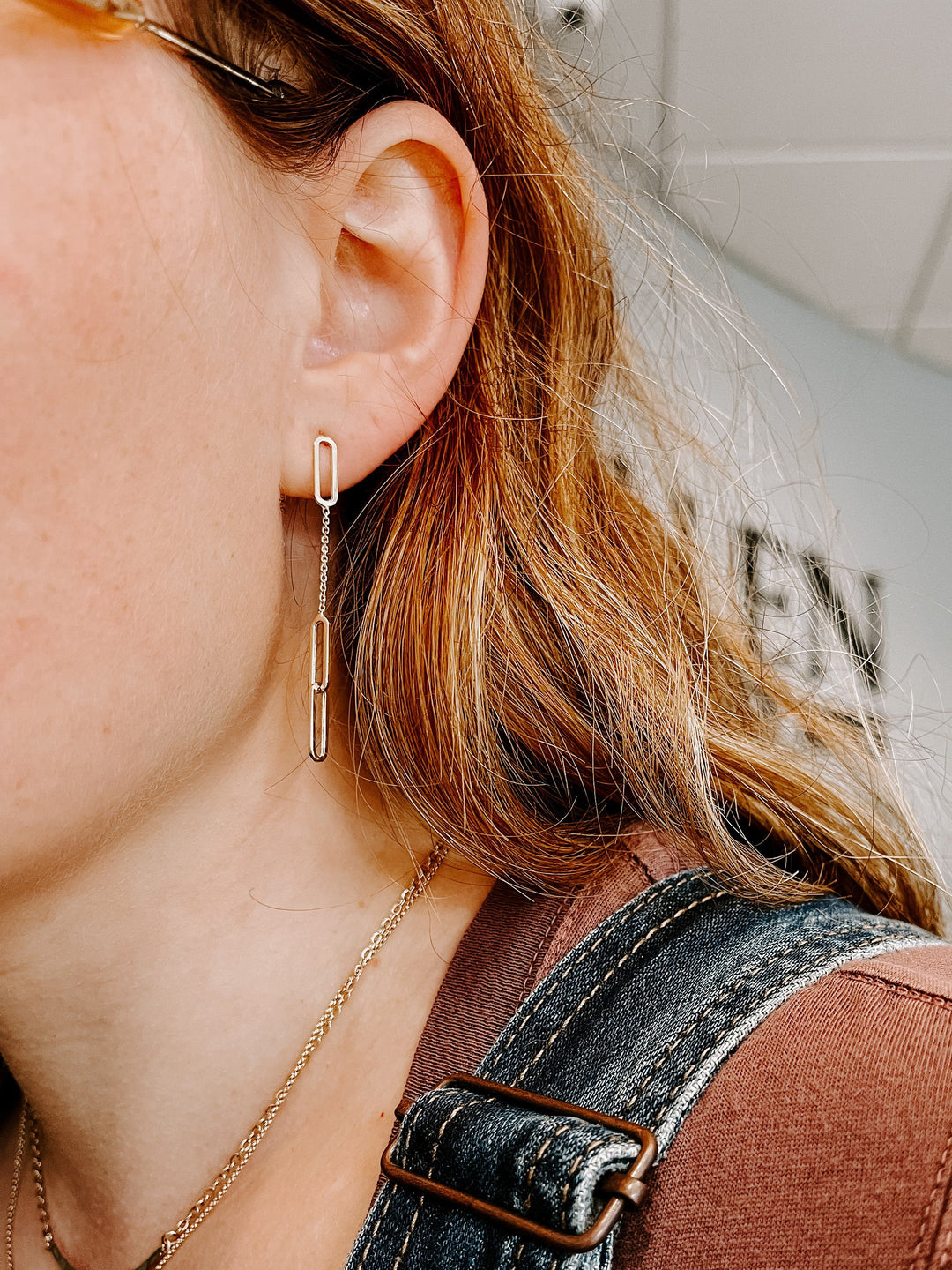 EARRINGS - 14K Yellow Gold Long Thin Dangle Paper Clip Earrings