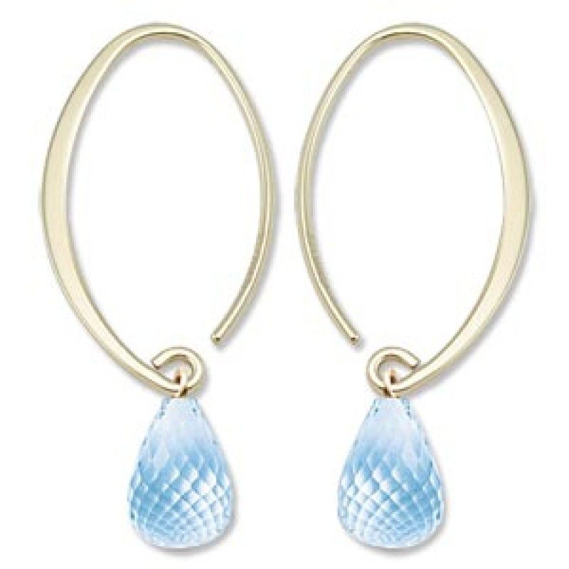 EARRINGS - 14K Yellow Gold Mini Simple Sweep Blue Topaz Earring