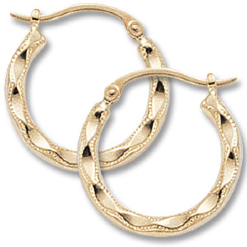 EARRINGS - 14K Yellow Gold Small Fancy Hoop Earrings