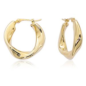 EARRINGS - 14K Yellow Gold Small Flat Twist Plain Hoop Earrings.