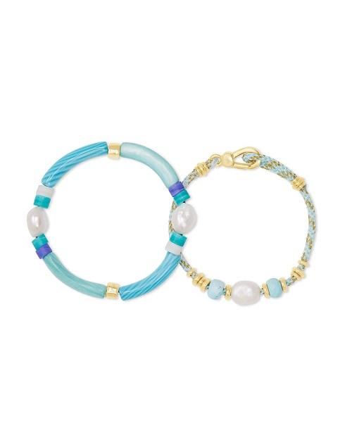 EARRINGS - Kendra Scott Rachel Gold Plated Aqua Mix Set Of 2 Friendship Bracelets