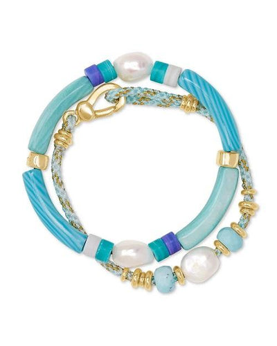 EARRINGS - Kendra Scott Rachel Gold Plated Aqua Mix Set Of 2 Friendship Bracelets