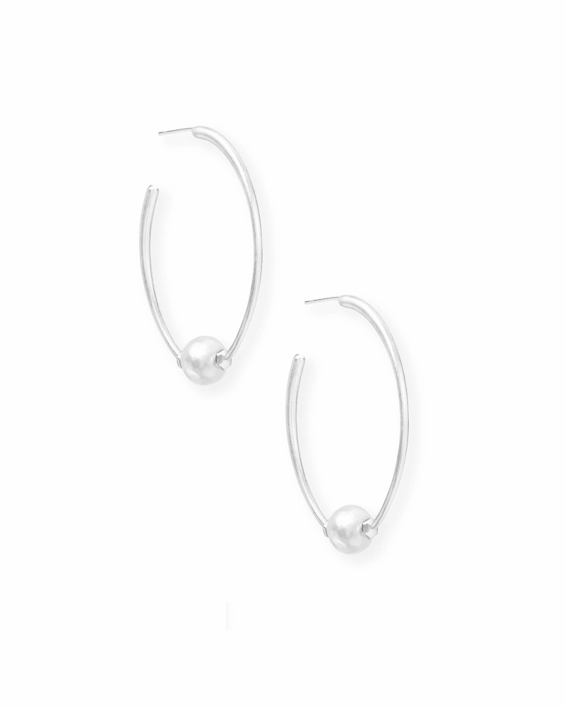 EARRINGS - Regina Bright Silver Hoop Earrings In Pearl