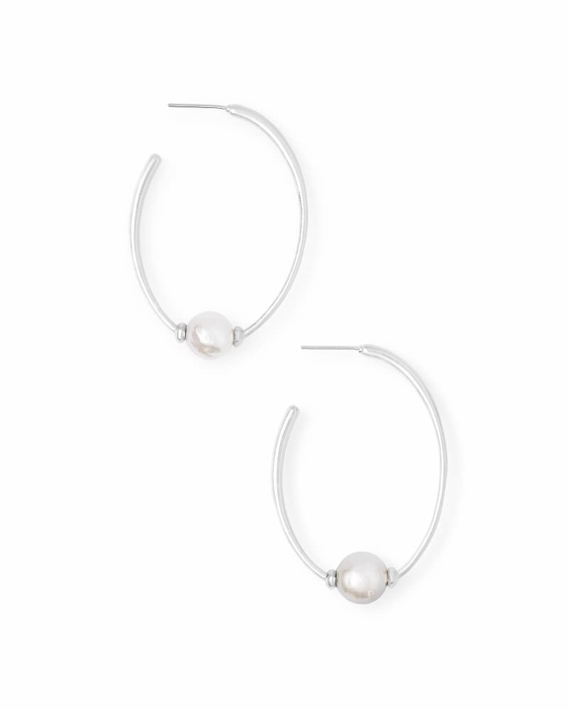 EARRINGS - Regina Bright Silver Hoop Earrings In Pearl