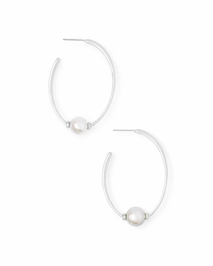 EARRINGS - Regina Bright Silver Hoop Earrings In Pearl