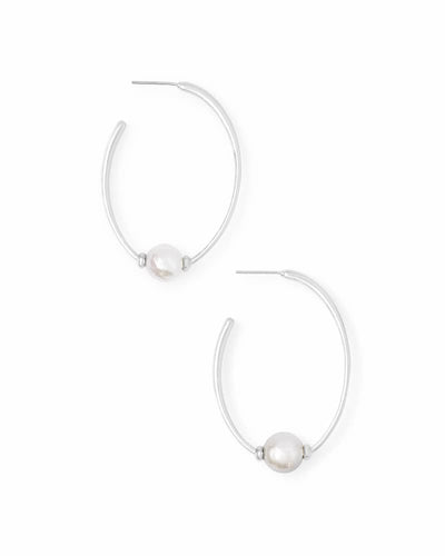 EARRINGS - Regina Bright Silver Hoop Earrings In Pearl