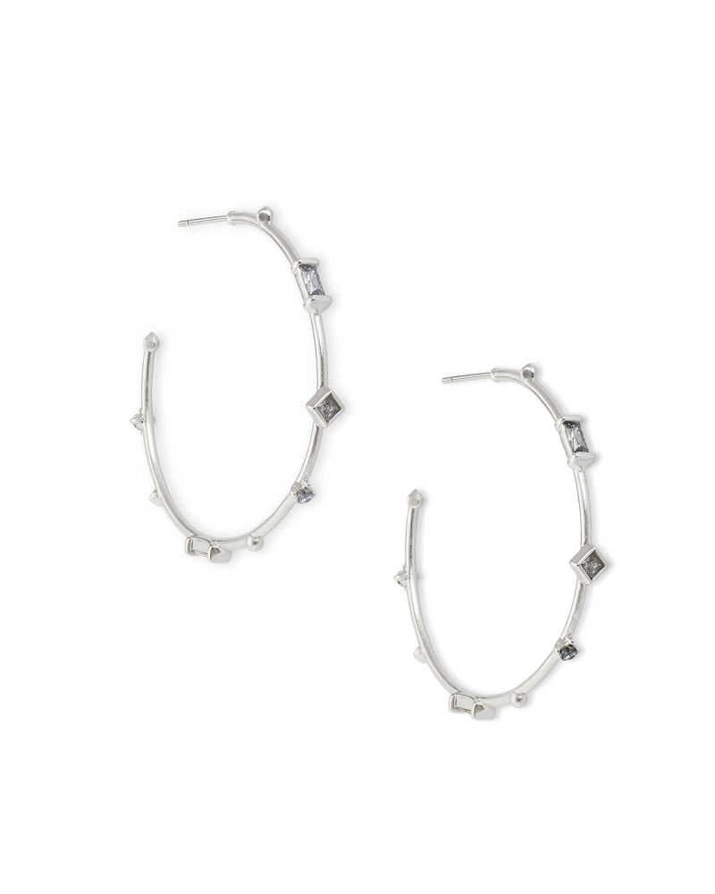 EARRINGS - Rhoan Silver Hoop Earrings In Gray Crystal