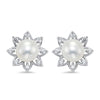 EARRINGS - Sterling Silver 9mm Button Pearl And CZ Flower Stud Earrings