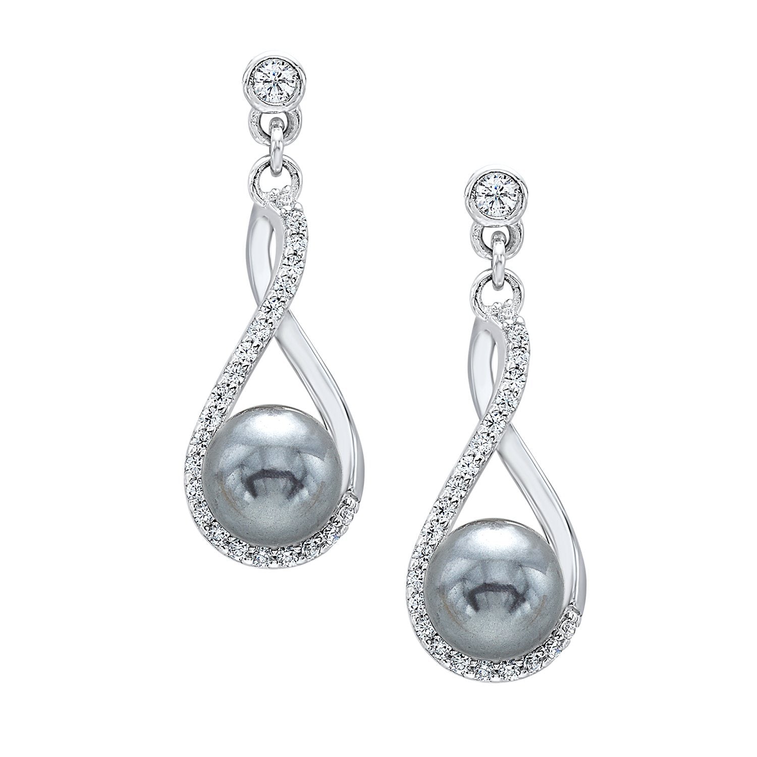 Sterling Silver Button Freshwater Pearl Infinity Style Leverback Earrings Sterling Silver Button Freshwater Pearl Infinity Style Leverback Earrings