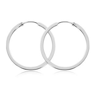 EARRINGS - Sterling Silver Flat High Polished Hoop Earrings