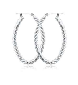 EARRINGS - Sterling Silver Medium Twisted Oval Hoop Earrings