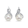 EARRINGS - Sterling Silver Pearl And CZ Crossover Drop Earrings