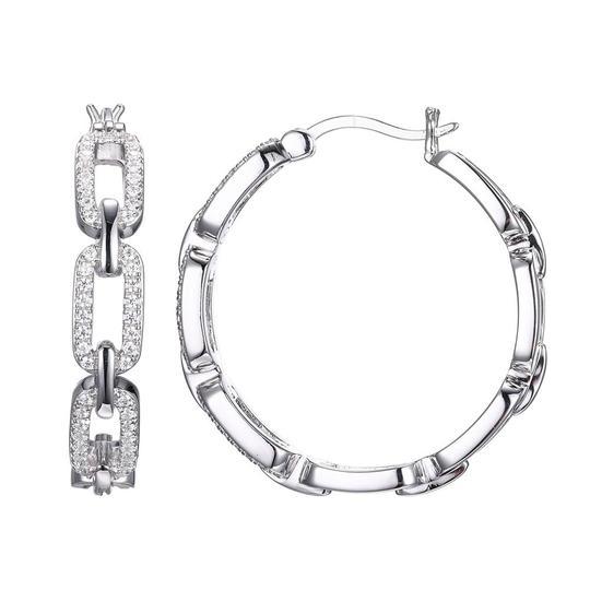 EARRINGS - Sterling Silver Snap Bar Round Hoop Earrings With CZ Links