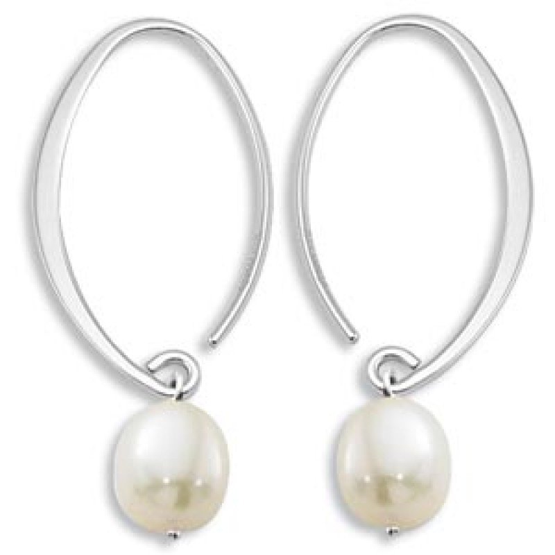 EARRINGS - Sterling Silver With Freshwater Pearl Simple Sweep Earrings
