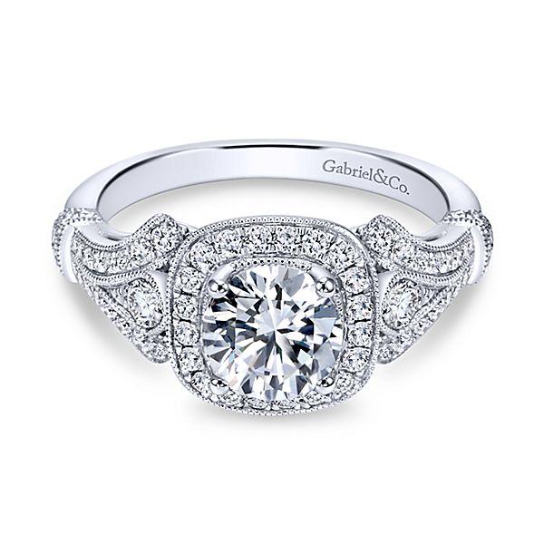14k White Gold Vintage-inspired Diamond Halo Engagement Ring #103058 -  Seattle Bellevue | Joseph Jewelry