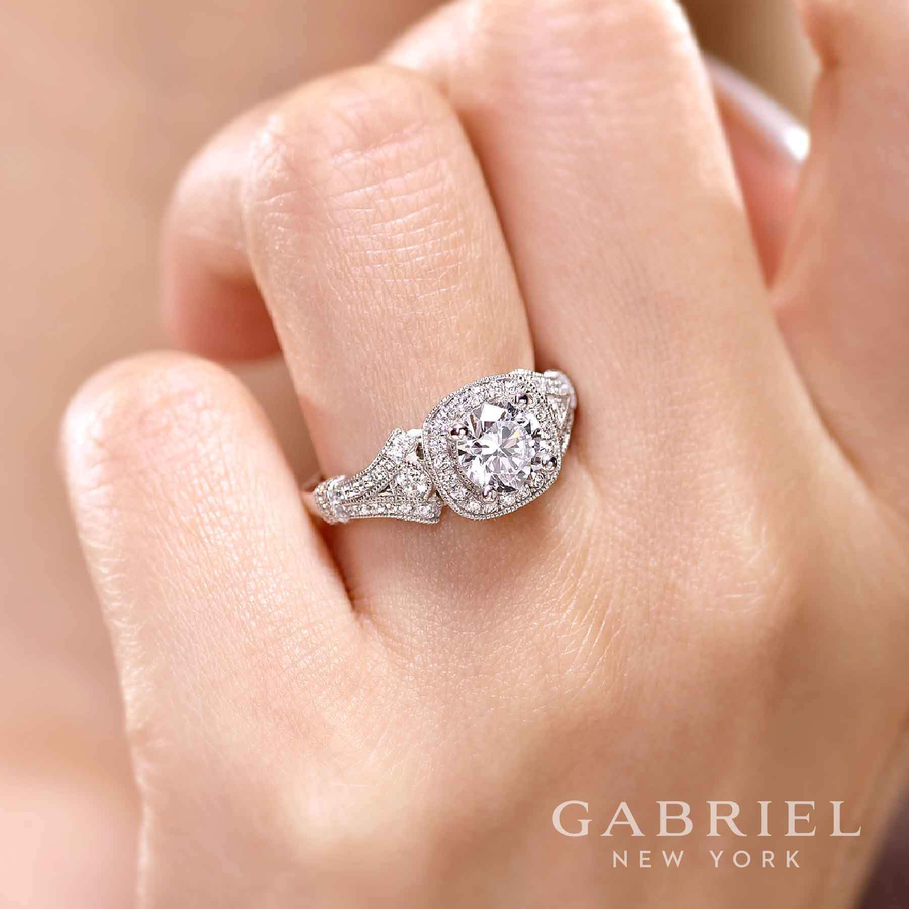 Gabriel & Co Unique 14K White Gold Halo Diamond Engagement Ring  ER14450R4W44JJ - Lauray's The Diamond Center