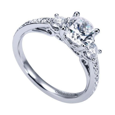 ENGAGEMENT - 1.45cttw 3-Stone Plus Diamond Engagement Ring With Bead Set Side Diamonds