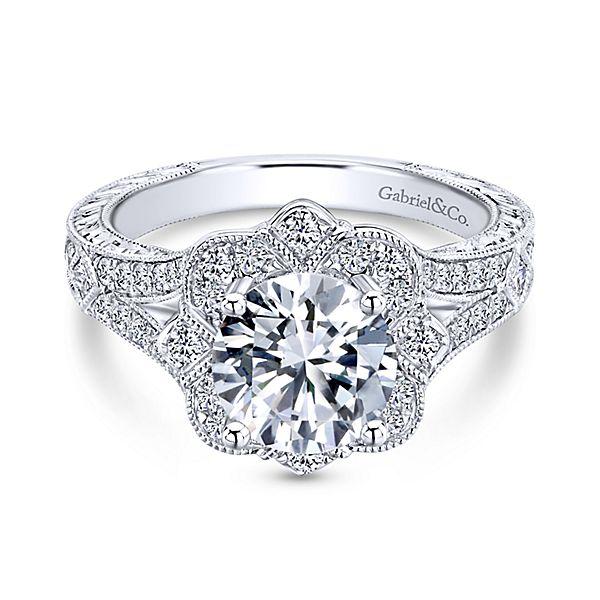 ENGAGEMENT - 1.46cttw Vintage Style Halo Round Diamond Engagement Ring