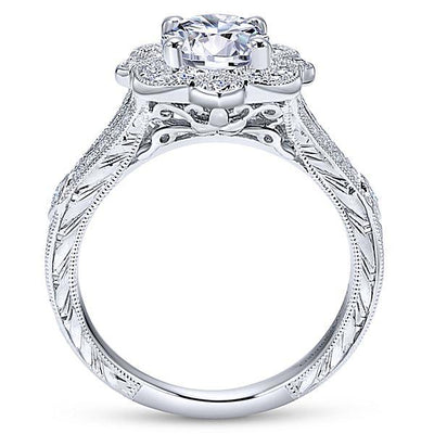 ENGAGEMENT - 1.46cttw Vintage Style Halo Round Diamond Engagement Ring