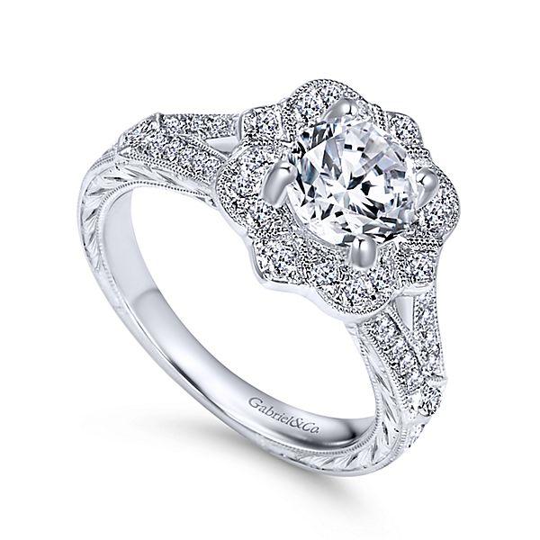 ENGAGEMENT - 1.46cttw Vintage Style Halo Round Diamond Engagement Ring
