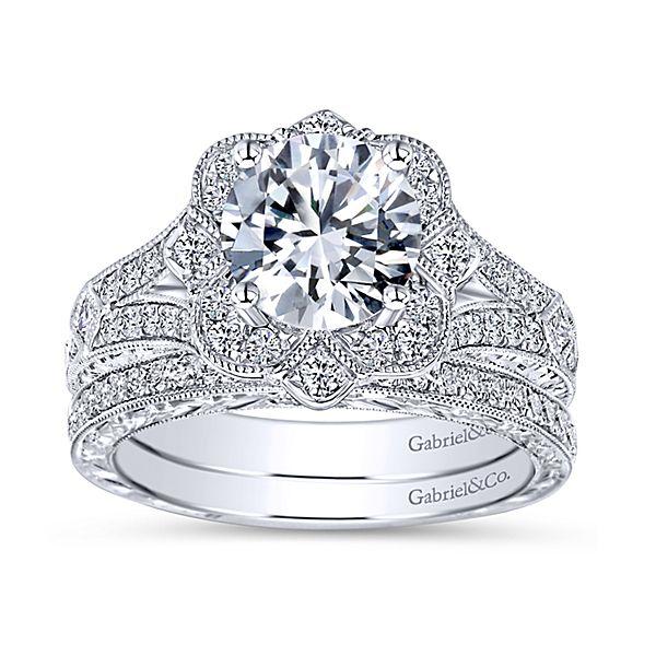 ENGAGEMENT - 1.46cttw Vintage Style Halo Round Diamond Engagement Ring