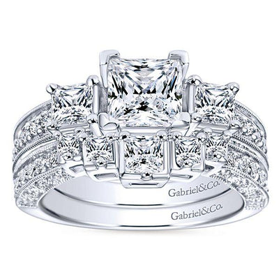 ENGAGEMENT - 1.50cttw 3-Stone Plus Diamond Engagement Ring With Pave Diamond Set Basket Heads